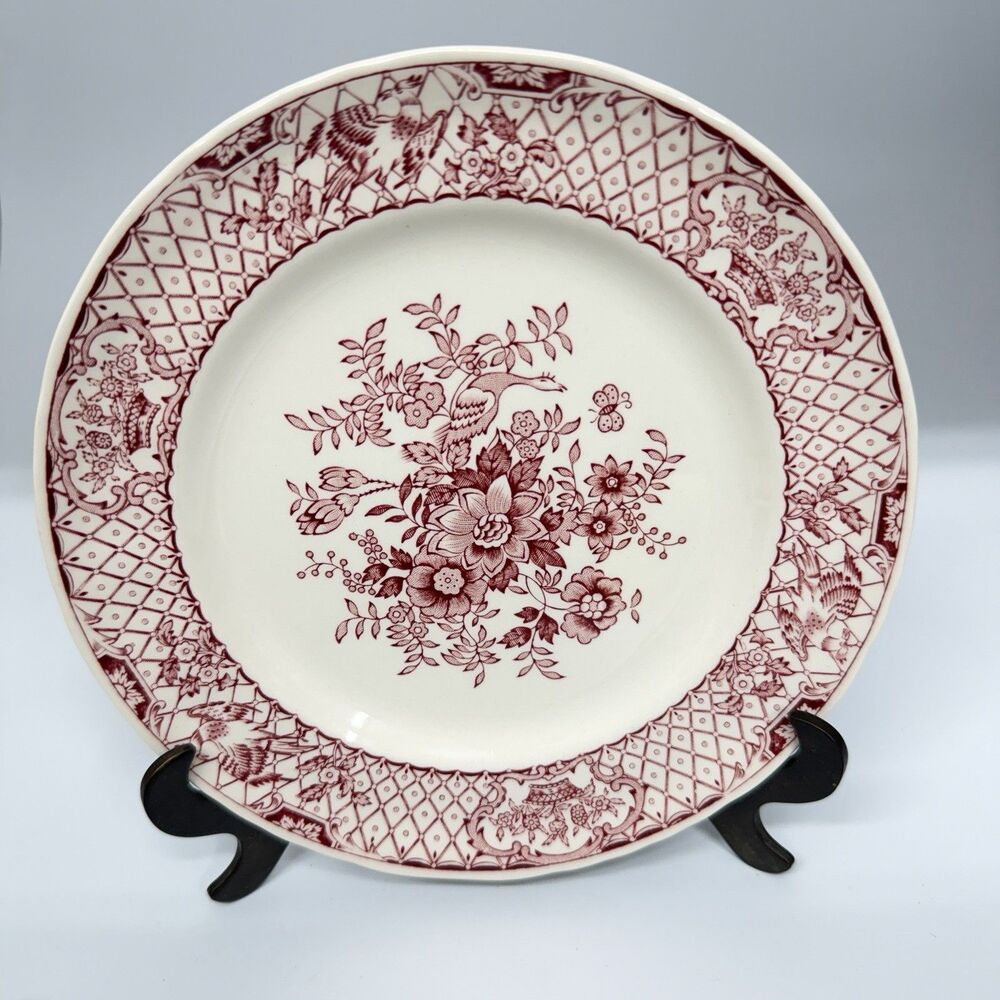 Mason’s Stratford Salad Plate 7.75” Red Pink Transferware Ironstone England Vtg